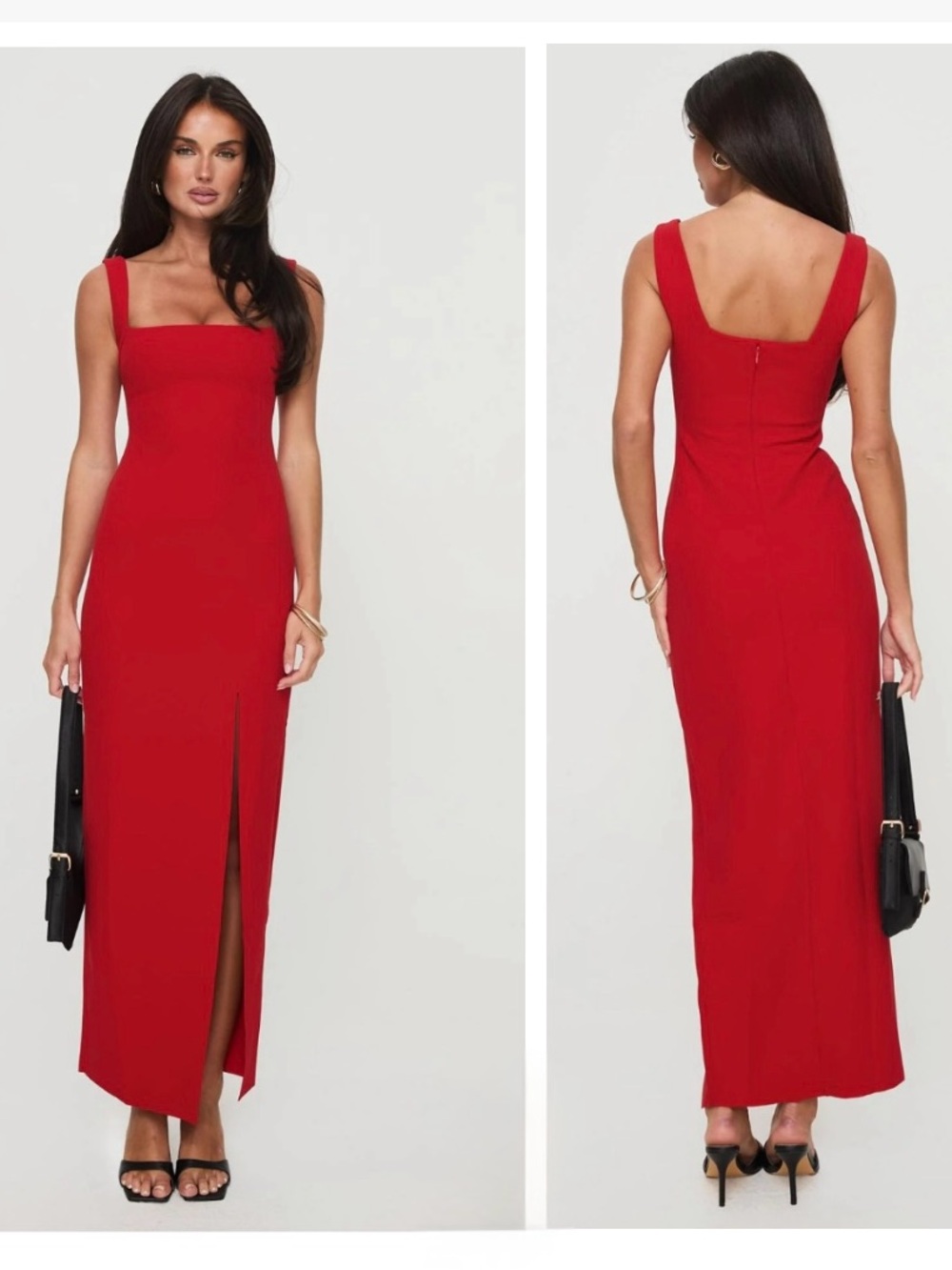 PRIMCESS POLLY Bombshell Red Square-Neck Maxi Dress withh slip Size 2 New w tags